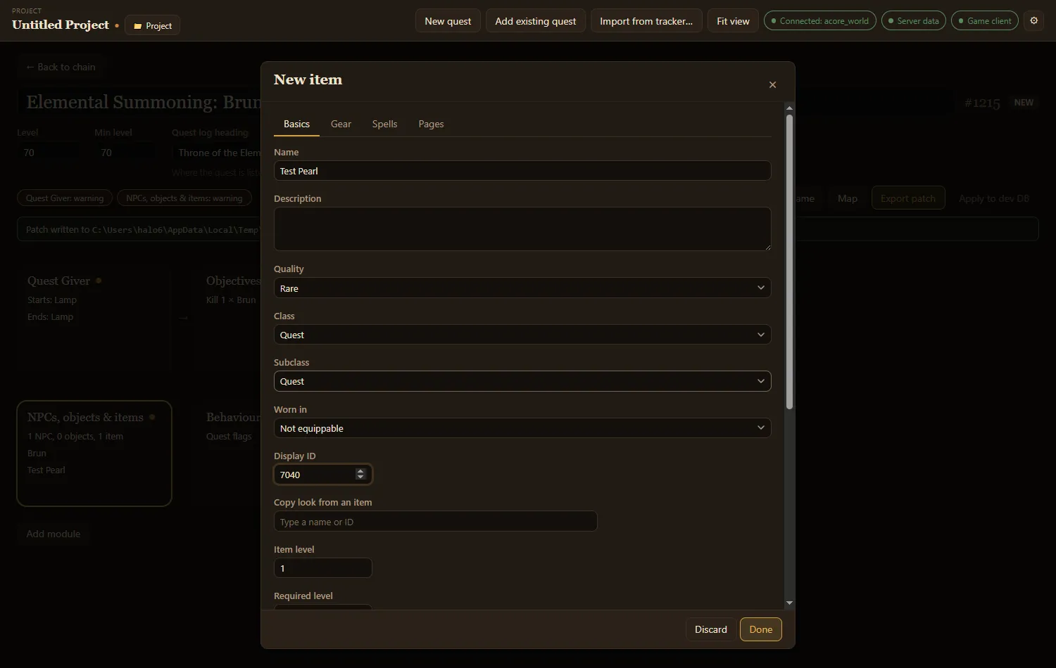 The New item editor on its Basics tab