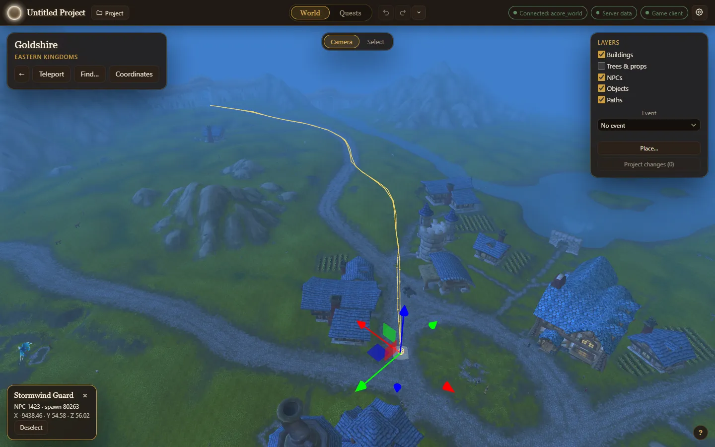 Before: the stock route leaves the road north of Goldshire