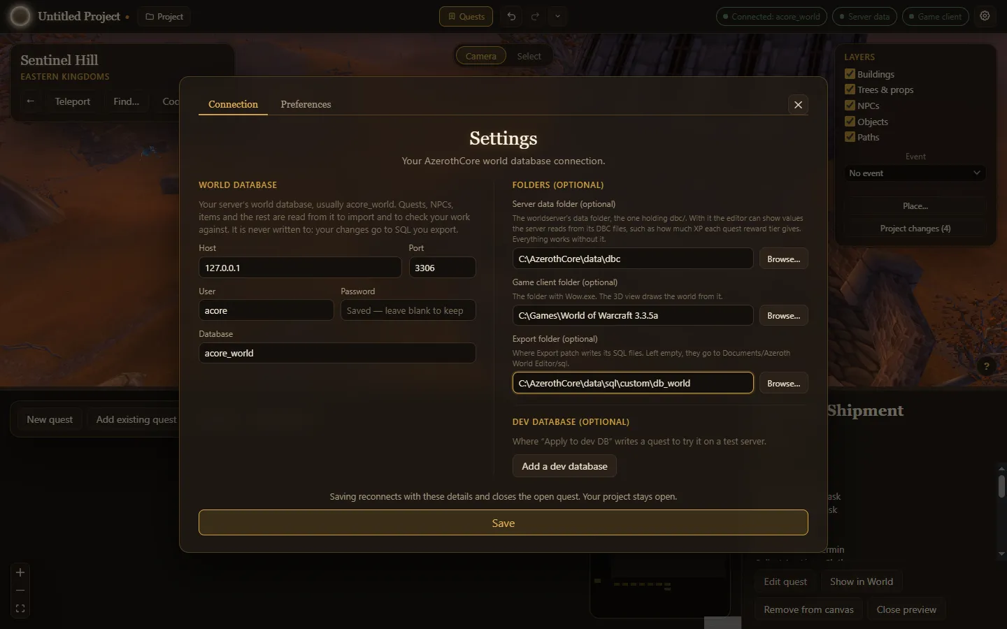 The Settings dialog