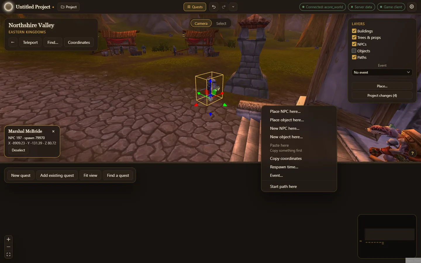 The right-click menu on the ground, with a quest open